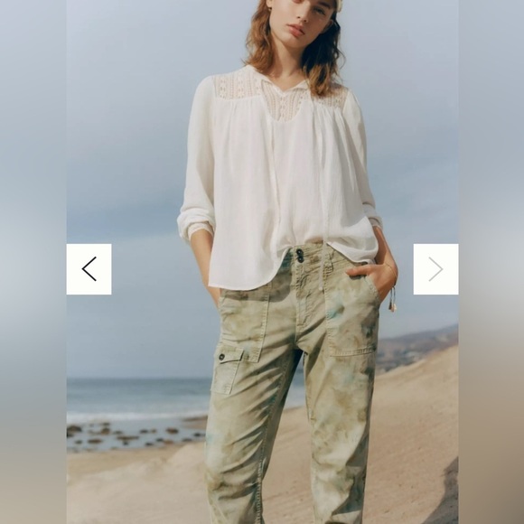 Anthropologie The Wanderer Pants Women's 25 Green Linen Blend Cargo Stretch Y2K - Picture 4 of 8